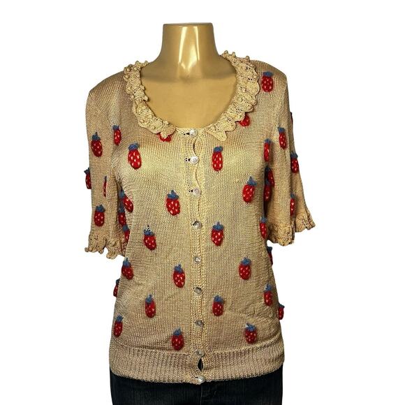 Vintage Patricia Roberts Sweater Womens Small Silk Wool Angora Strawberry Knit 8 - Picture 5 of 14